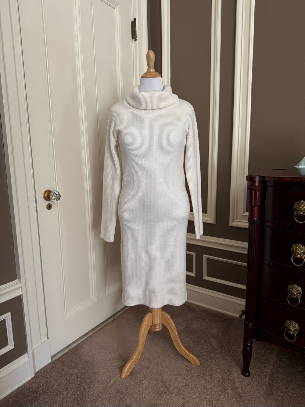 DKNY Cream Ribbed Turtleneck Sweater